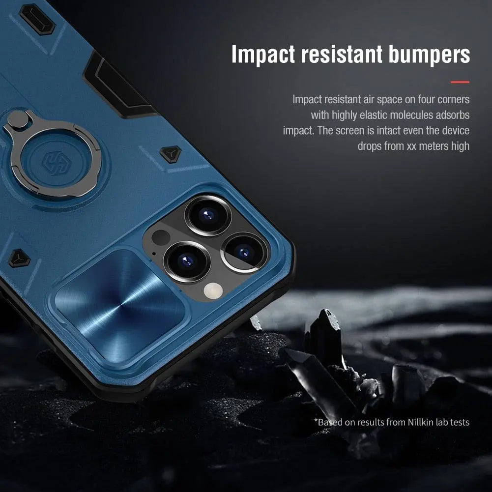 Metalen Telefoonhoes met Standaard Ring en Lensverhoging voor iPhone 13 Series Zwart Groen Blauw Bescherming