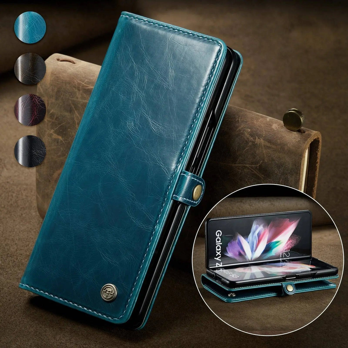 Leren Telefoonhoes met Portemonnee Kaarthouder voor Vouwbare Smartphone Zwart Blauw Rood Bruin Bescherming