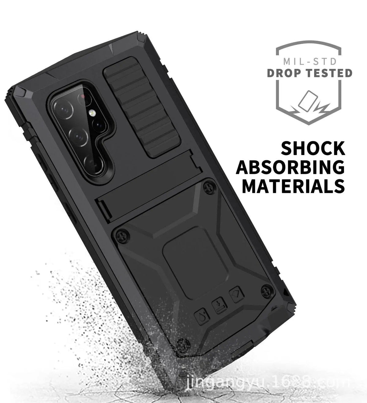 Aluminium Beschermhoes met Standaard en Gehard Glas voor Smartphone Stootvast Schokbestendig Stijlvol Design