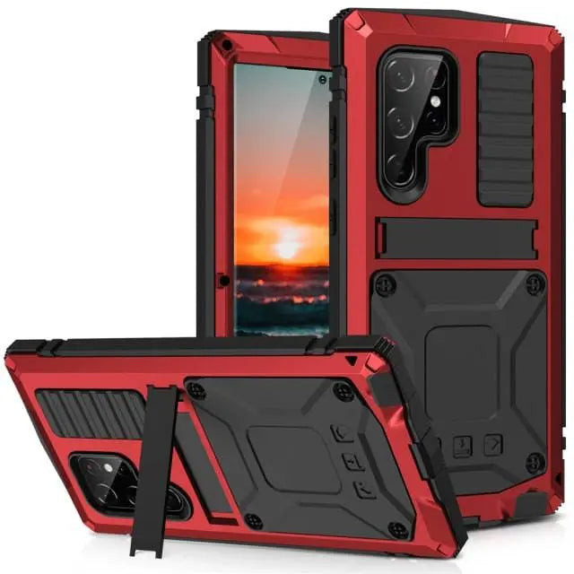 Aluminium Beschermhoes met Standaard en Gehard Glas voor Smartphone Stootvast Schokbestendig Stijlvol Design
