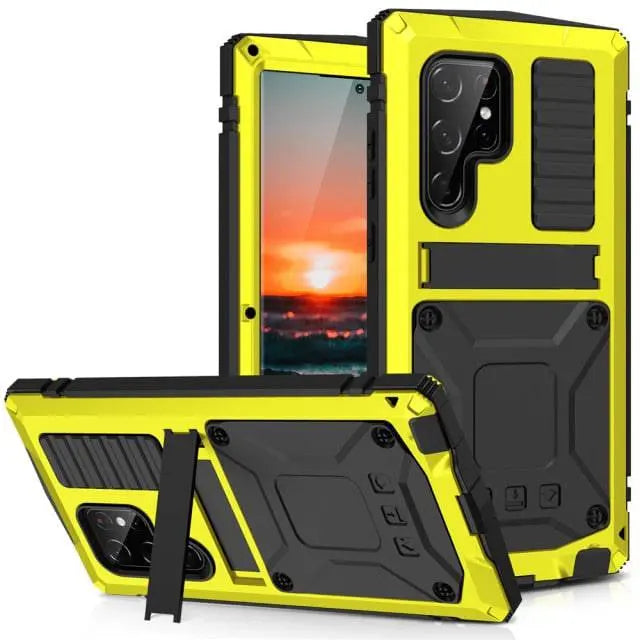 Aluminium Beschermhoes met Standaard en Gehard Glas voor Smartphone Stootvast Schokbestendig Stijlvol Design