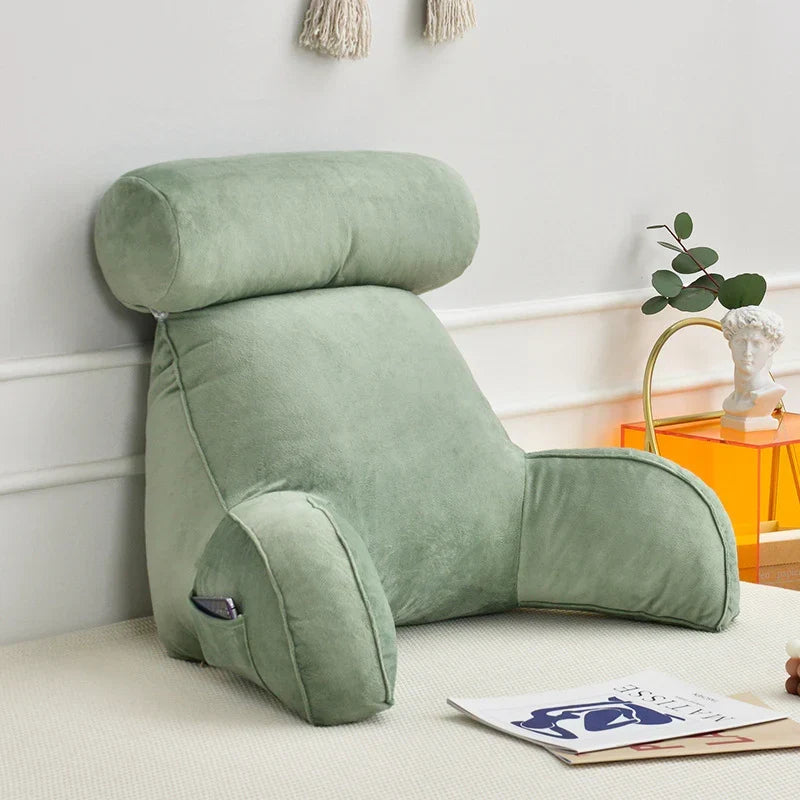 Ergonomisch Leeskussen met Armleuningen 75x45cm Fluweel Verstelbaar Bed Bank Rugsteun Comfort Ontspanning