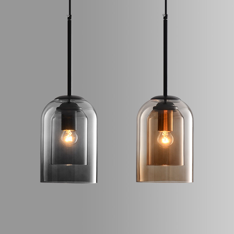 Hanglamp Glas Dubbel E27 Rookglas Amber Vintage Retro Woonkamer Eetkamer Keuken Sfeerverlichting Industrieel Modern