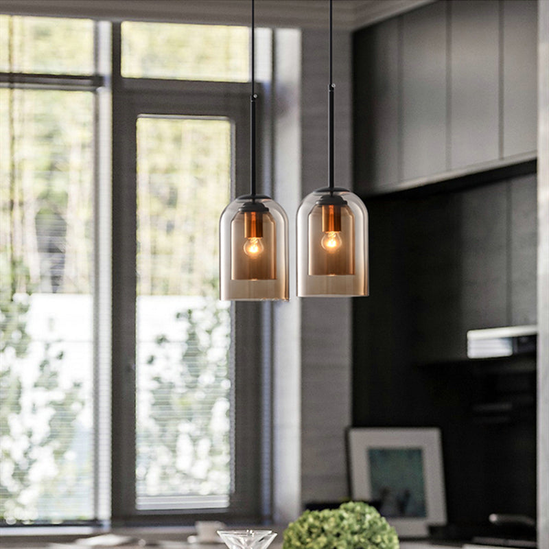Hanglamp Glas Dubbel E27 Rookglas Amber Vintage Retro Woonkamer Eetkamer Keuken Sfeerverlichting Industrieel Modern