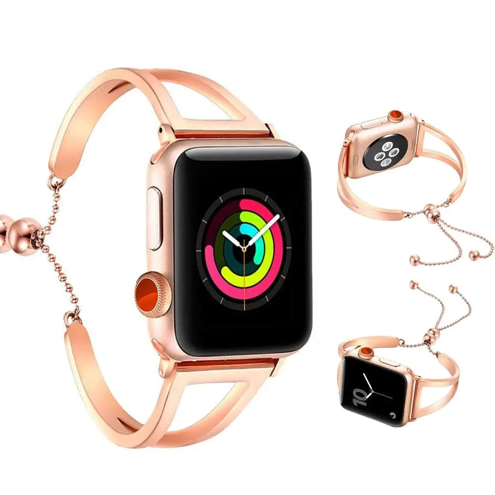 Sierlijke Horlogeband 42mm Metalen Schakelband Roségoud Zilver Zwart Dames Smartwatch Polsband Vervangband