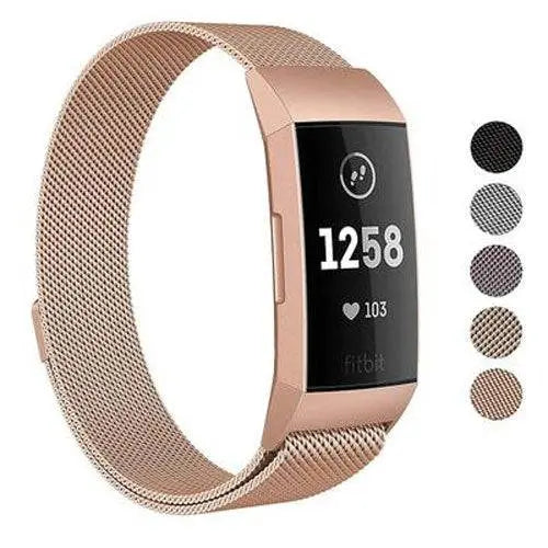 Metalen Horlogeband Mesh met Magnetische Sluiting Fitbit Charge 3 4 Verstelbaar Comfortabel Polsbandje