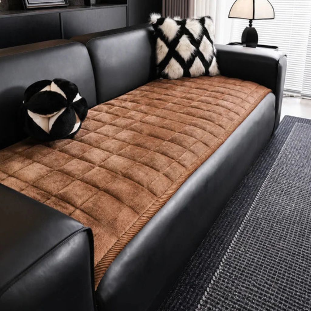 Doorgestikte Bankhoes Antislip Krasbestendig Huisdieren Beschermer 70-240cm Microfiber Donkergrijs Bruin