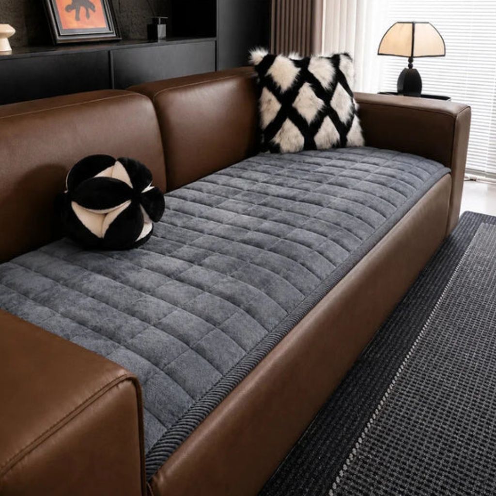 Doorgestikte Bankhoes Antislip Krasbestendig Huisdieren Beschermer 70-240cm Microfiber Donkergrijs Bruin