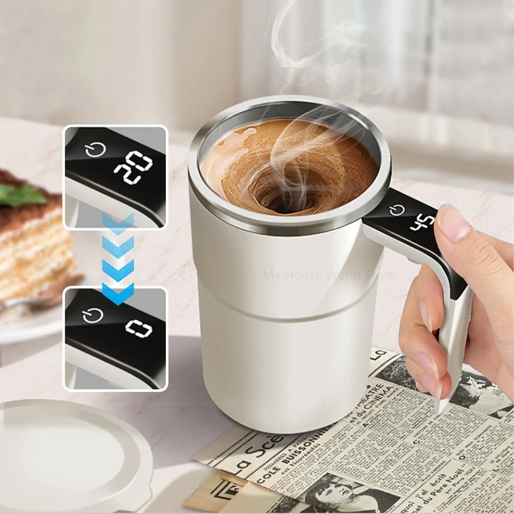 Zelfroerende Koffiemok Oplaadbaar met Magnetische Mixer LED Temperatuurindicator Roestvrij Staal Automatisch