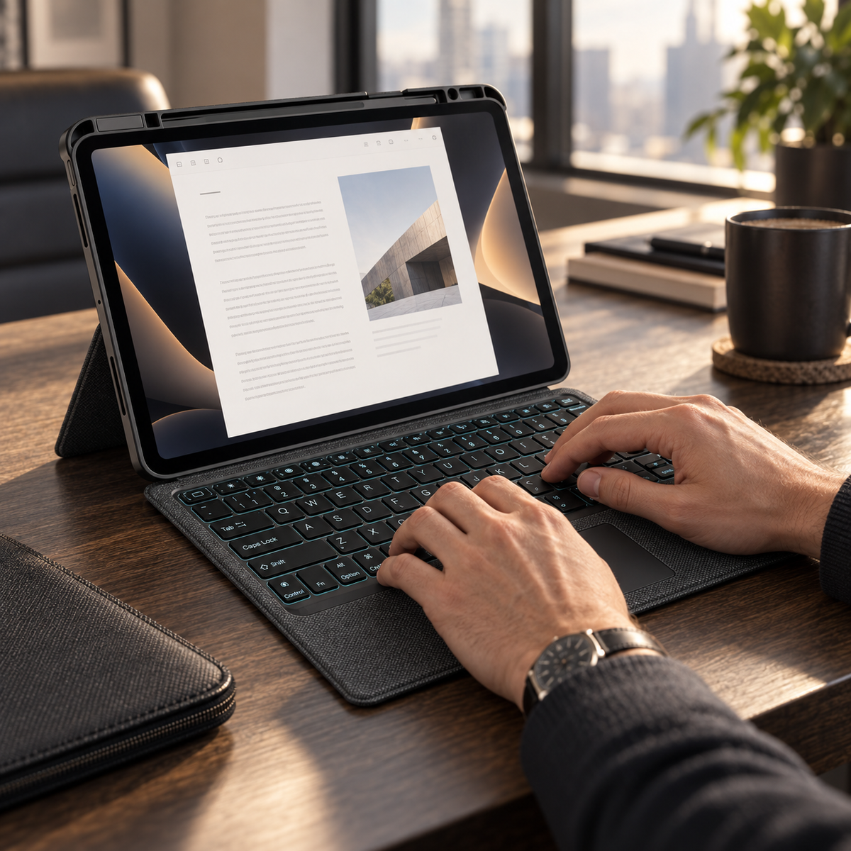 iPad Toetsenbord Hoes met Touchpad en Standaard Verlichte Toetsen Zwart Draadloos voor Meerdere Modellen