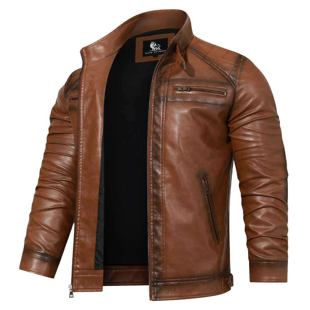 Leren Jack met Handgeborduurd Detail Ritszakken Motorstijl Heren Dames Urban Casual Wintermode Outdoor