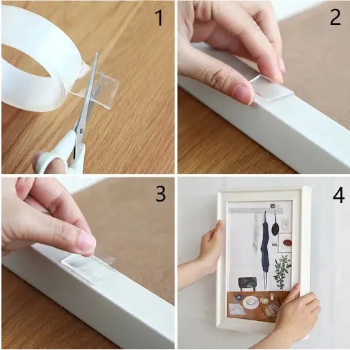Dubbelzijdige Transparante Montagetape 3cm × 3m Herbruikbaar Resterijvrij Binnen Buiten Bevestigen Nano Grip