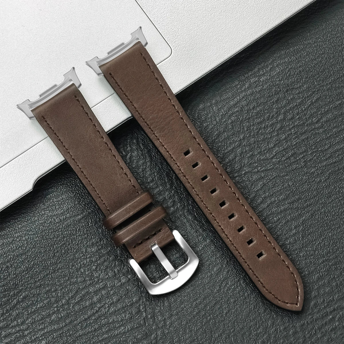 Leren Smartwatch Bandje Bruin met Metalen Gesp Verstelbaar Ademend Polsbandje voor Dagelijks Gebruik