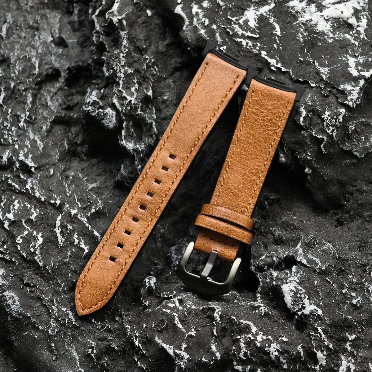 Leren Smartwatch Bandje Bruin met Metalen Gesp Verstelbaar Ademend Polsbandje voor Dagelijks Gebruik