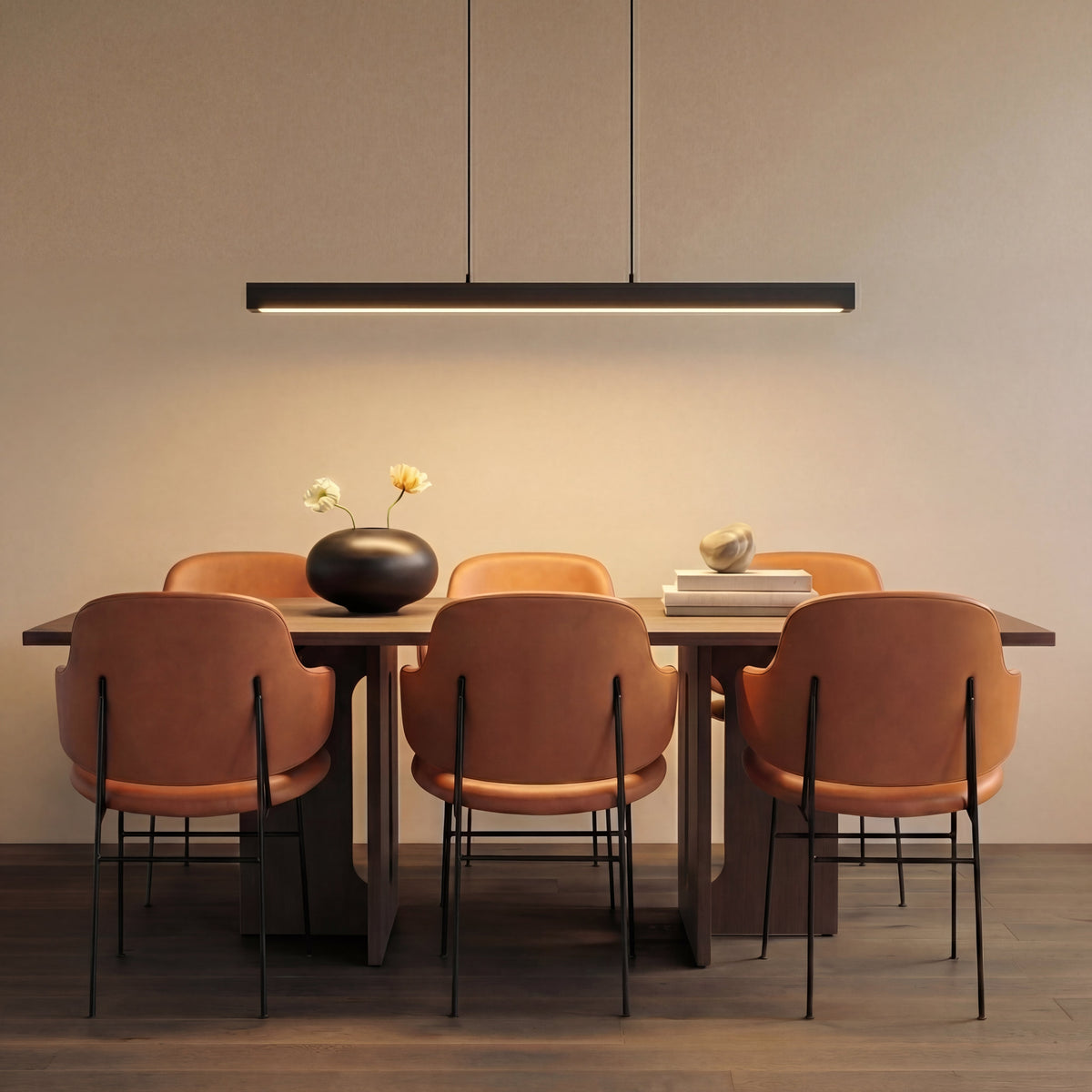 Houten Hanglamp LED Eettafel Zwart Wit 80-120cm Architectonisch Design Warm Licht Thuiskantoor Interieur