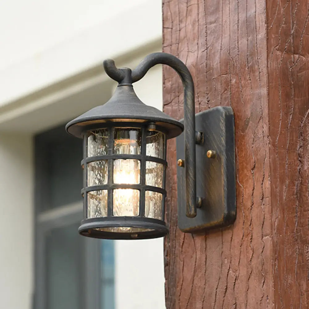 Wandlamp Lantaarn met Gestructureerd Glas Brons Zwart Buiten Binnen Landelijke Stijl Metaal E27 Wand