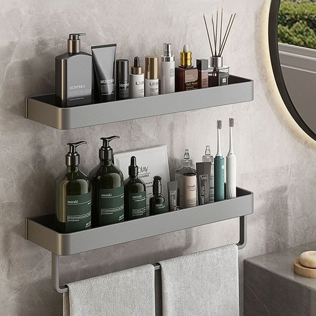 Wandrek Badkamer Metaal 30cm Grijs Wandplank Douche Shampoo Rek Opbergplank Muurrek Badkamer Accessoires Organizer