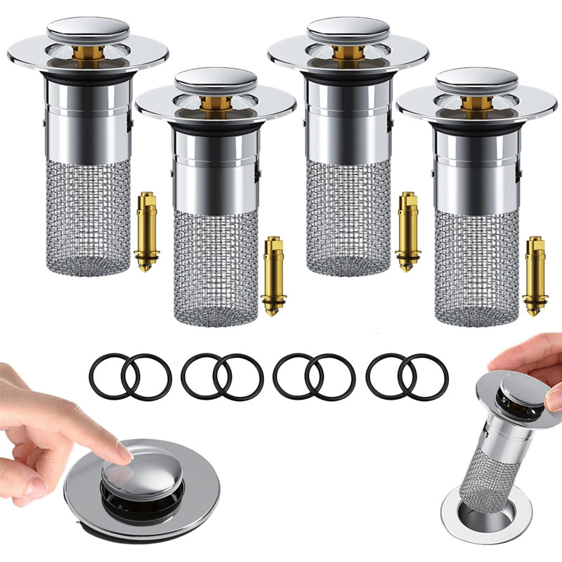 Pop-up Wastafelplug met Haarfilter RVS Afvoerputje Badkamer Wasbak Universeel Verstoppingvrij Afvoer