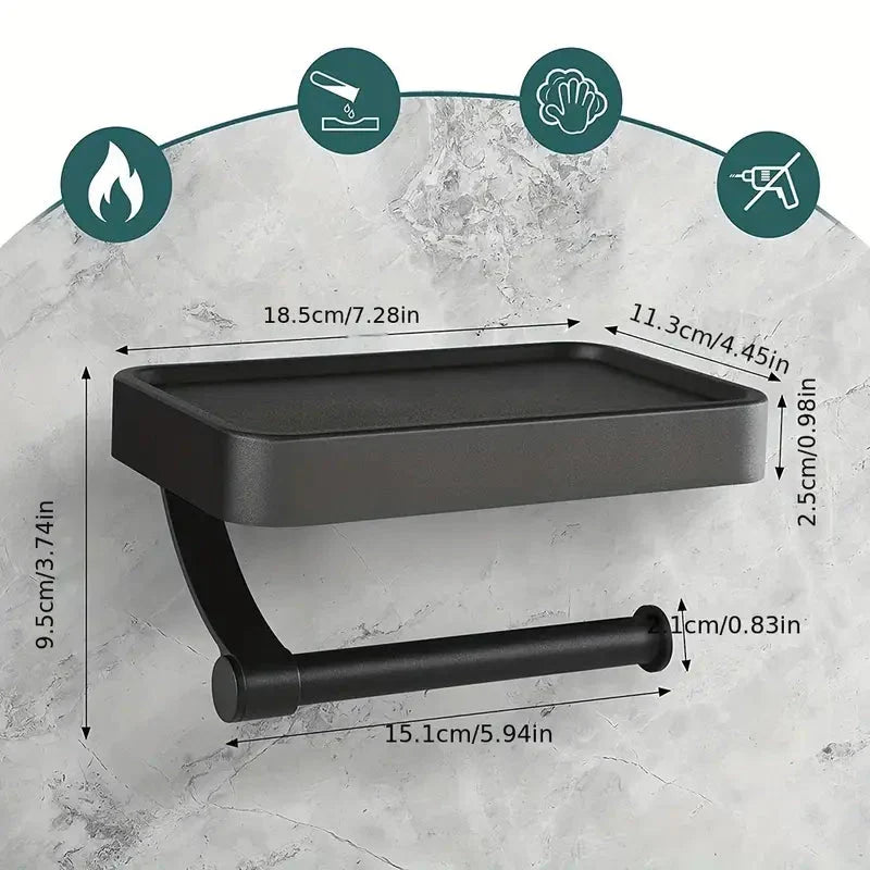 Wandrolhouder voor Toiletpapier met Plankje - Roestvrij Staal - Zwart, Wit & Grijs