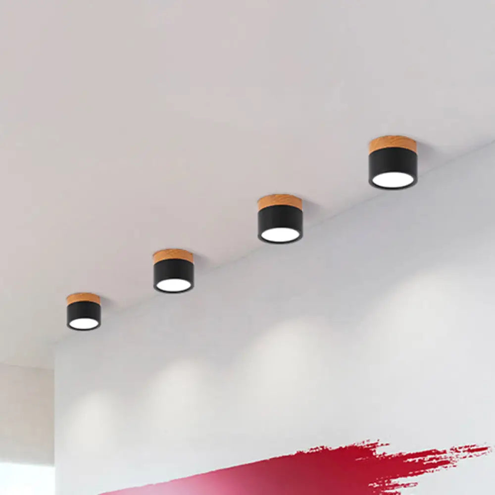 Macaron Plafondlamp Cilindrisch Metaal voor Keuken of Bar - Geel, Blauw, Zwart & Hout