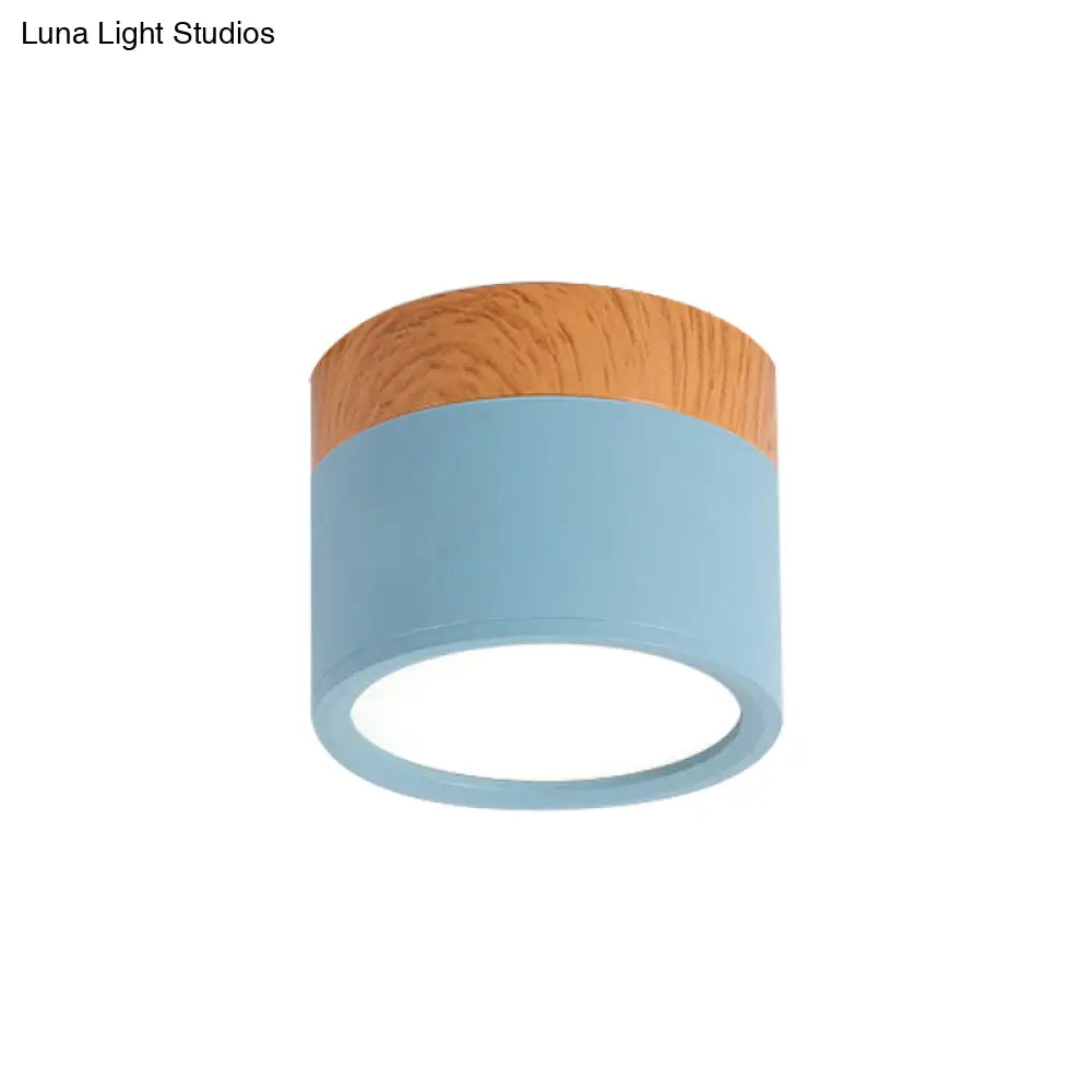 Macaron Plafondlamp Cilindrisch Metaal voor Keuken of Bar - Geel, Blauw, Zwart & Hout