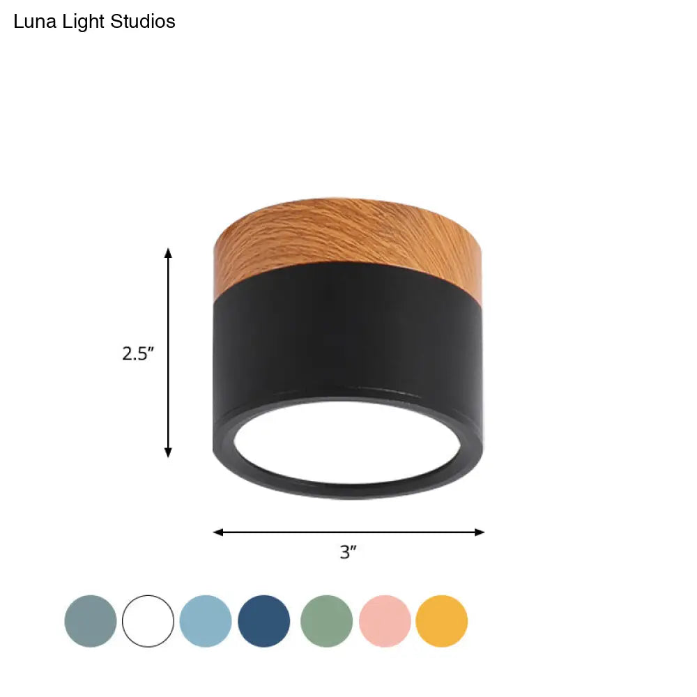Macaron Plafondlamp Cilindrisch Metaal voor Keuken of Bar - Geel, Blauw, Zwart & Hout