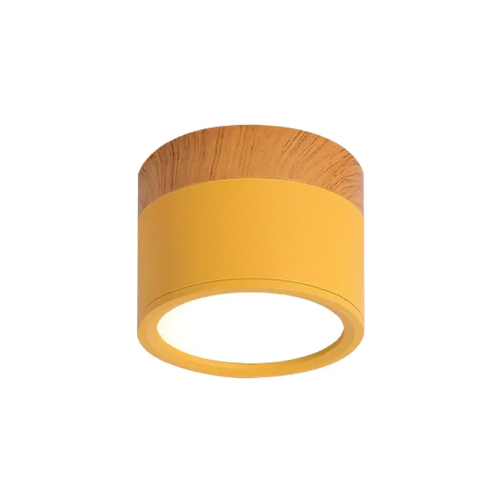 Macaron Plafondlamp Cilindrisch Metaal voor Keuken of Bar - Geel, Blauw, Zwart & Hout