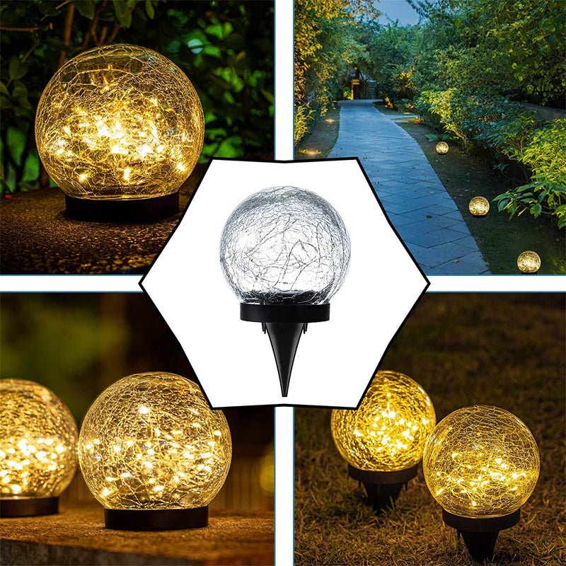 Zonnebolverlichting met gebarsten glas effect voor tuin en terras energiezuinig en weerbestendig met automatische schemersensor