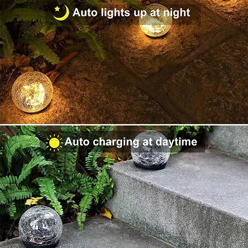 Solartuinlamp met Gekraakt Glas Effect en Warme LED-Verlichting voor Pad en Terras