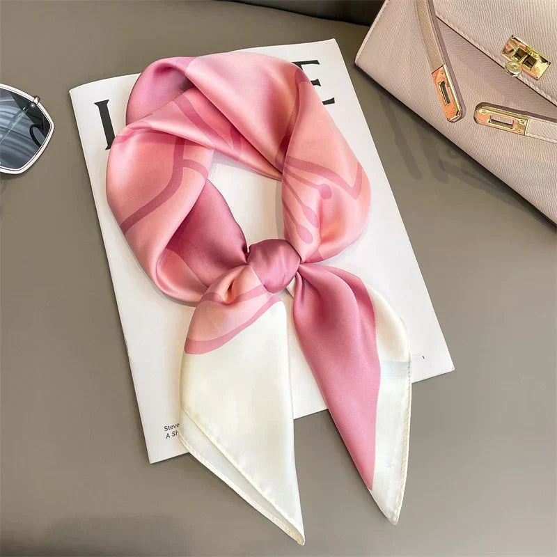 Zijden Sjaal met Ruitpatroon 70x70cm Haarband Nekdoek Voorjaar Zomer Accessoire Vierkante Sjaal Dames
