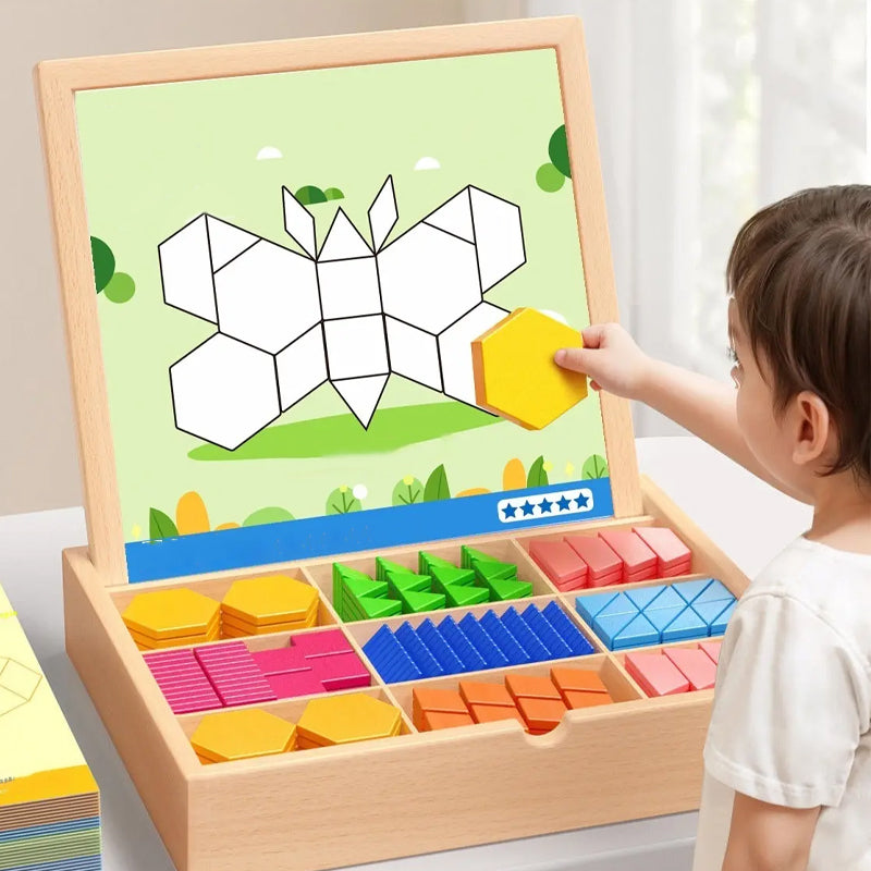Magnetisch Houten Puzzelspel voor Kinderen - Educatief Leerspel met 180 of 220 Blokken en Vormkaarten