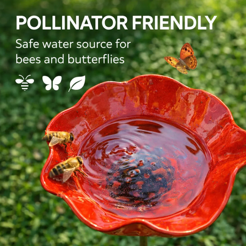 Decoratieve Metalen Tuinsteker met Vogelbad 60cm - Bloemvormig Waterstation voor Vogels en Insecten in 7 Kleuren