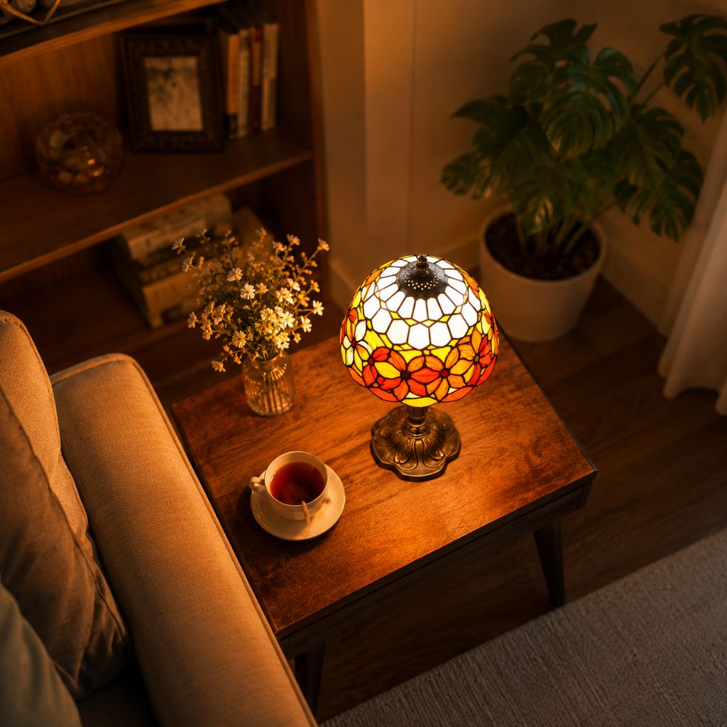 Tiffany Tafellamp met Glas-in-Lood Kap Verstelbaar Leeslamp Bureaulamp Scandinavisch Design Sfeerlicht