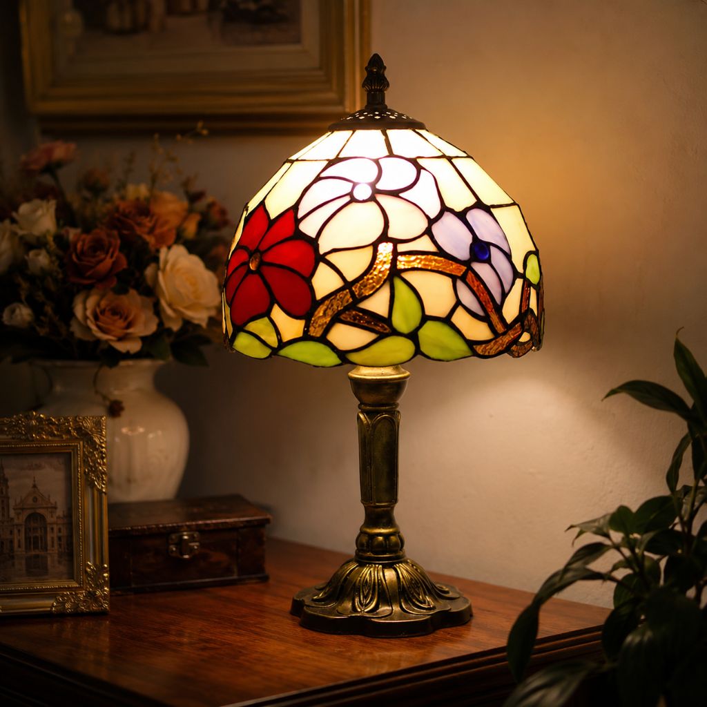 Tiffany Tafellamp met Glas-in-Lood Kap Verstelbaar Leeslamp Bureaulamp Scandinavisch Design Sfeerlicht