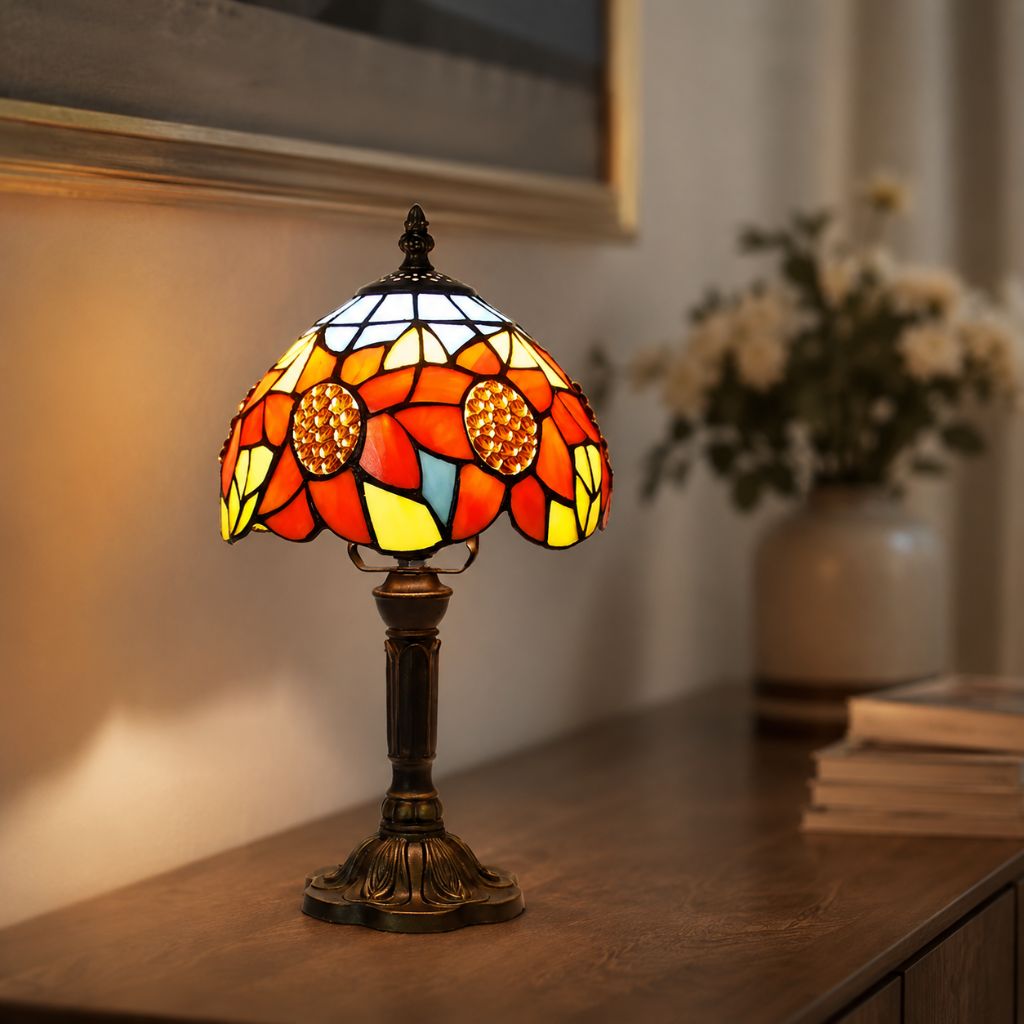 Tiffany Tafellamp met Glas-in-Lood Kap Verstelbaar Leeslamp Bureaulamp Scandinavisch Design Sfeerlicht
