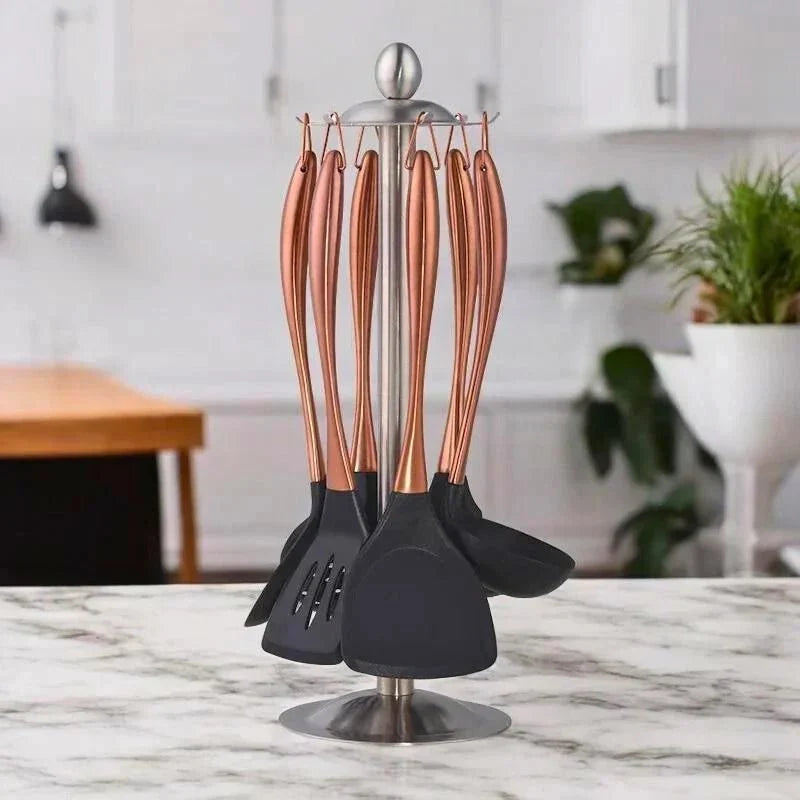 RVS Keukengereiset 6-delig Antiaanbak Zilver Goud Roségoud Ergonomische Handvatten Roerlepel Spatel Kookgerei