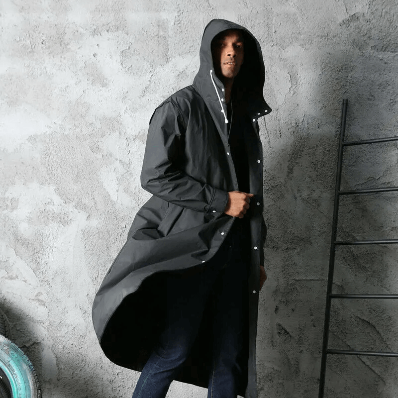 Lange Zwarte Regenjas Waterafstotend EVA Opvouwbaar Lichtgewicht Herbruikbaar Unisex Outdoor Regenkleding