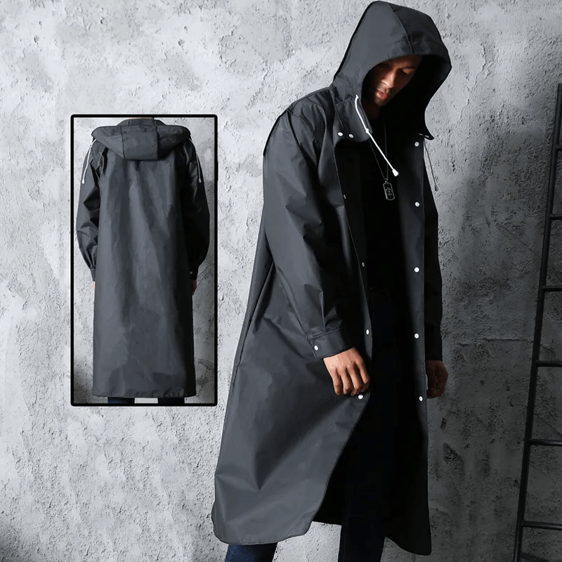 Lange Zwarte Regenjas Waterafstotend EVA Opvouwbaar Lichtgewicht Herbruikbaar Unisex Outdoor Regenkleding