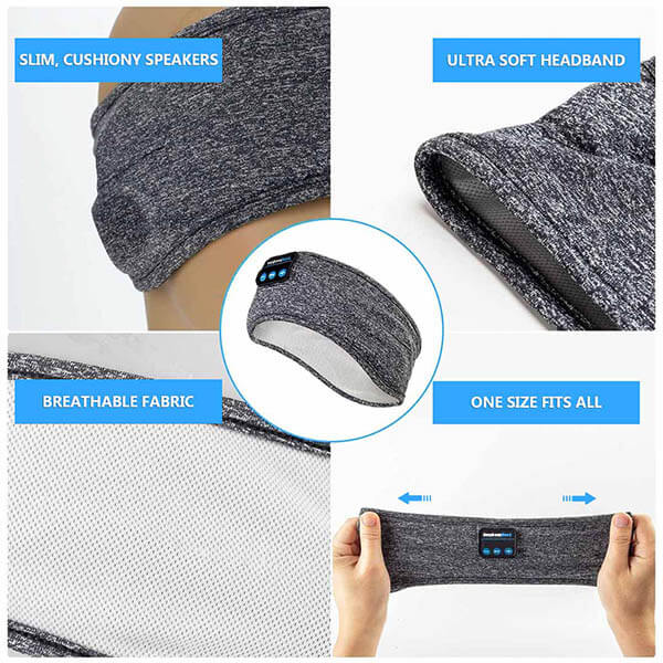 Slaap Hoofdband met Geïntegreerde Oordopjes Grijs Zwart Comfortabel