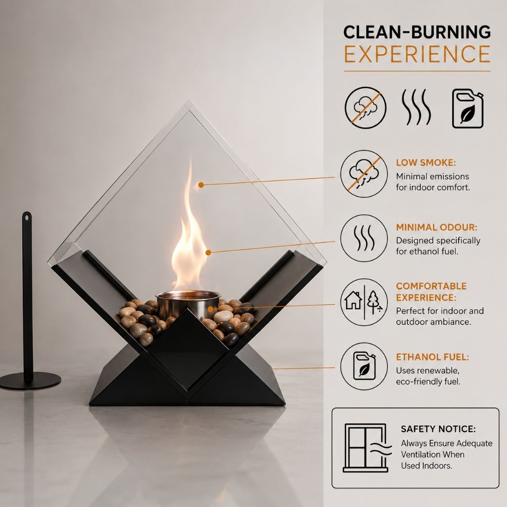 Tafelkachel Bioethanol Rookvrij met Glazen Ruit Decoratieve Tafelhaard voor Binnen en Buiten Sfeerverwarming