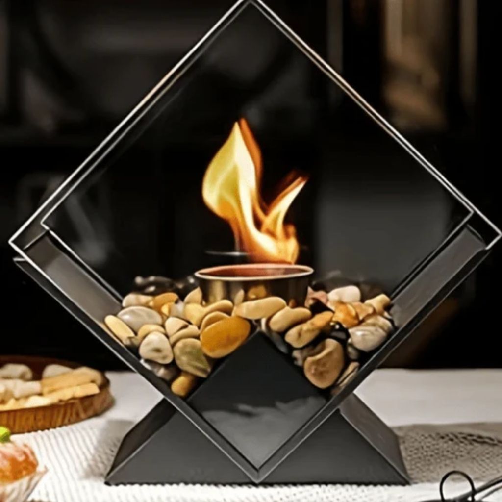 Tafelkachel Bioethanol Rookvrij met Glazen Ruit Decoratieve Tafelhaard voor Binnen en Buiten Sfeerverwarming