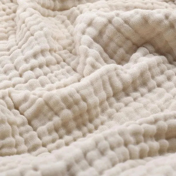 Katoenen Plaid Bank Beige Naturel Mousseline Wafelstructuur Sprei Bed Japandi Woondecoratie Scandinavisch Interieur Deken Grand Foulard