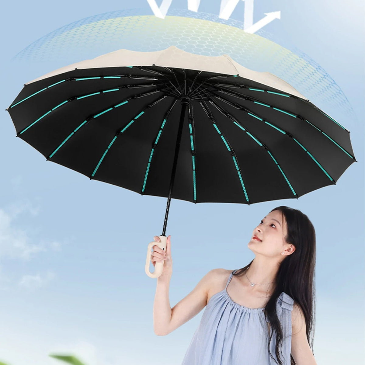Automatische Stormparaplu 120cm Windbestendig met Verstevigd Frame voor Regen en Wind Beige Zwart Navy Grijs