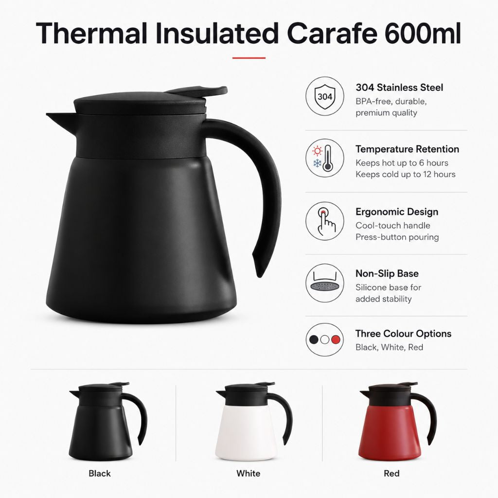 Vacuüm Thermoskan 600ml RVS Dubbelwandig Geïsoleerd voor Koffie Thee Kantoor Keuken Thuis Warm Koud Dranken