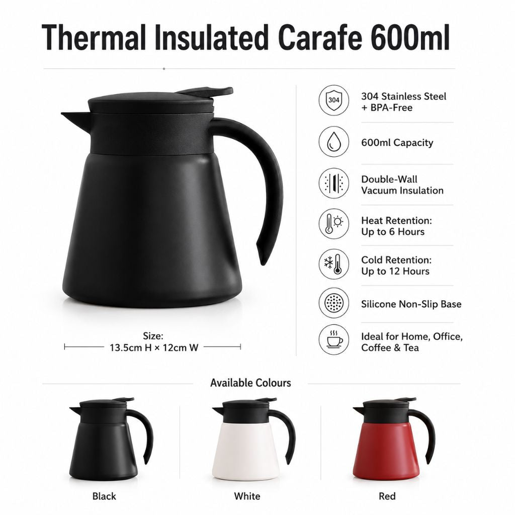 Vacuüm Thermoskan 600ml RVS Dubbelwandig Geïsoleerd voor Koffie Thee Kantoor Keuken Thuis Warm Koud Dranken