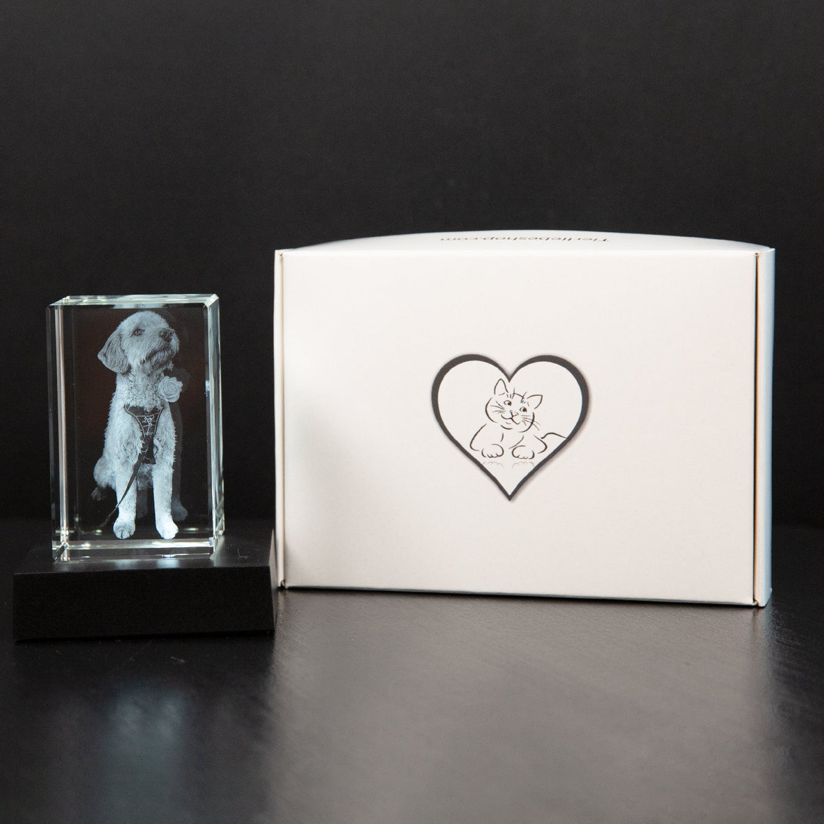 Gepersonaliseerd 2D/3D Kristal Gedenkkristal met Eigen Foto - Verlicht Herinneringsblok met Houten Voet