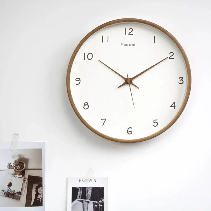 Houten Wandklok Analoog Minimalistisch Design Naturel Crème Bruin Woonkamer Keuken Kantoor Stil Uurwerk