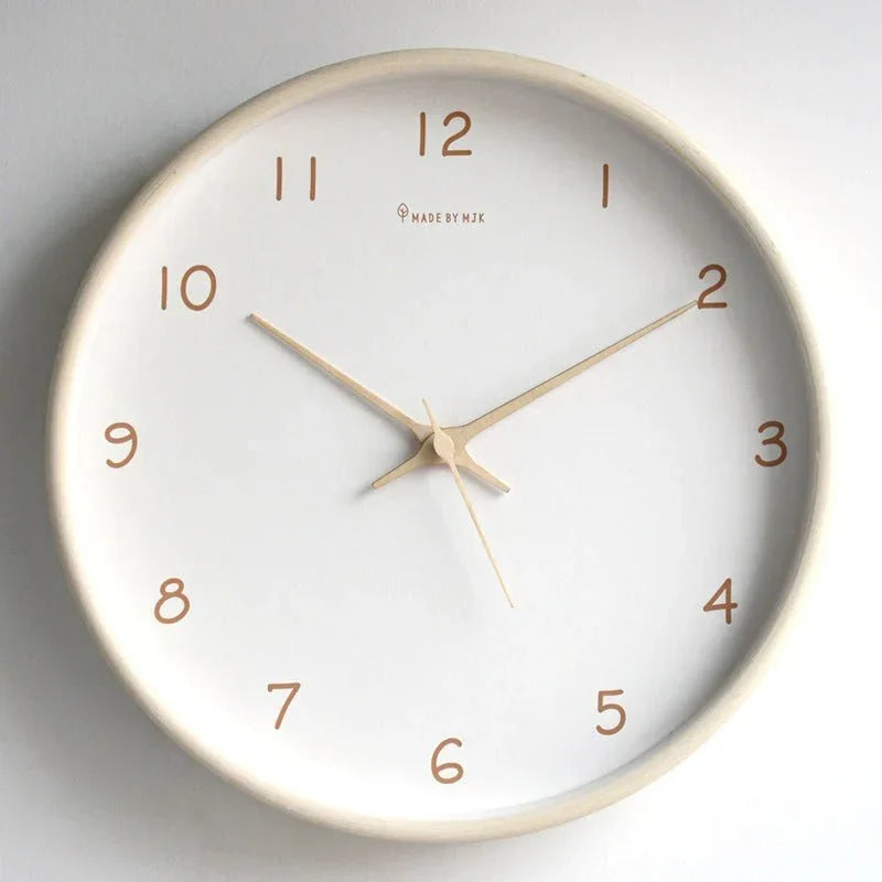 Houten Wandklok Analoog Minimalistisch Design Naturel Crème Bruin Woonkamer Keuken Kantoor Stil Uurwerk
