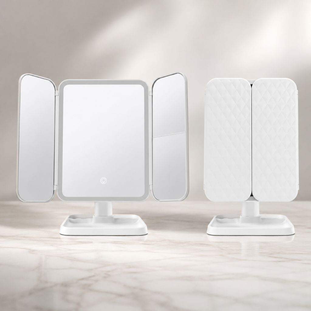 Driedelige Make-upspiegel met LED-Verlichting en 2x 3x 10x Vergroting Oplaadbaar Verstelbaar Opvouwbaar