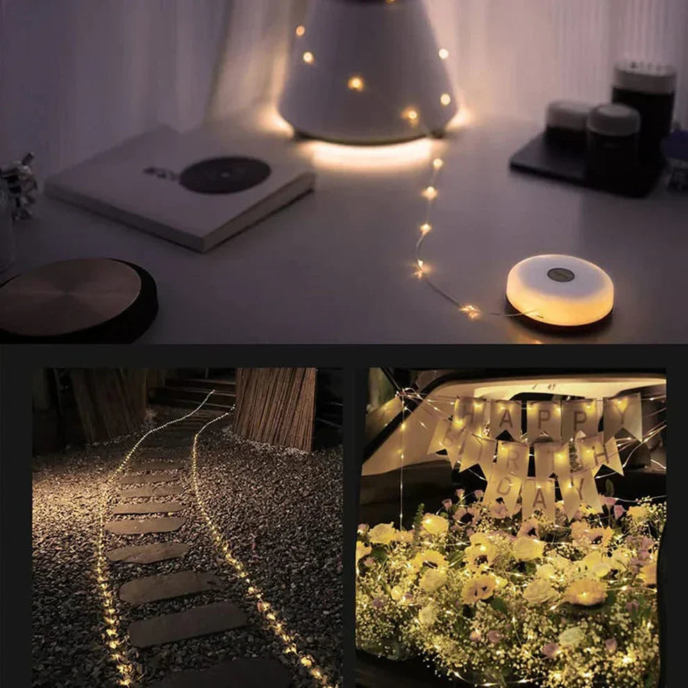 Oplaadbare LED-lichtsnoer 10 meter 100 lampjes IP65 waterdicht 8 modi USB tuin camping feestverlichting